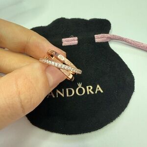 PANDORA Rose™ 14K Gold Crossover Pavé Triple Band Ring 189057C01 size 7
